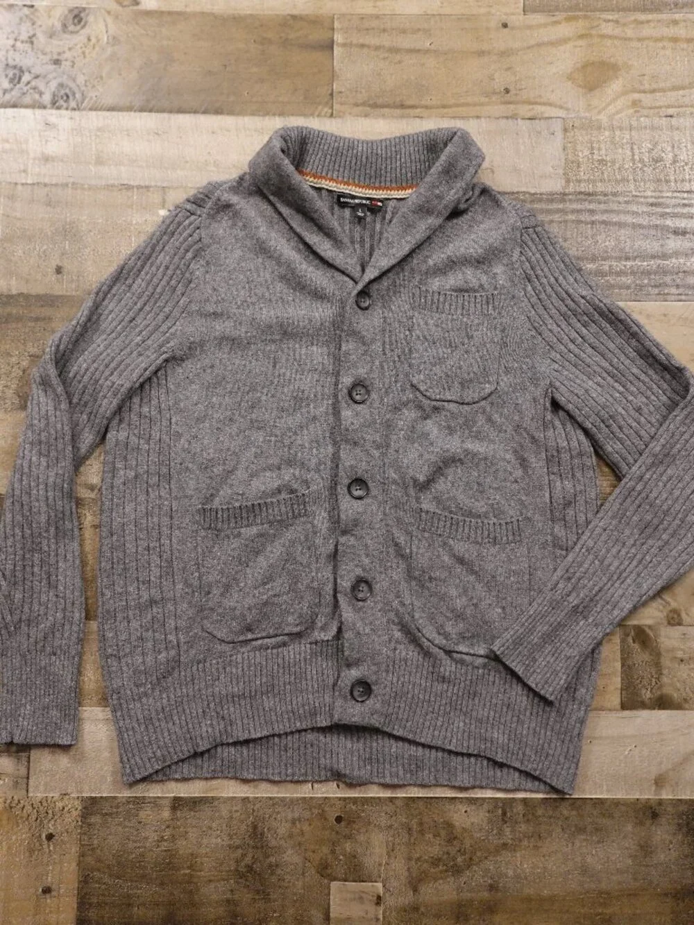 Banana Republic Mad Men Shawl Collar Cardigan Men’s Large Gray Wool Blend